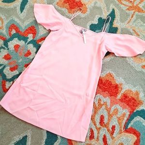 ASOS Cold Shoulder V Neck Mini Slip Dress Ballerina Pink